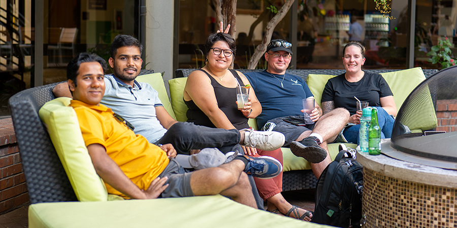 Students sitting outside at Pete's Patio